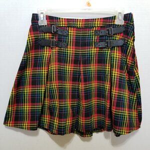 Hot Topic skirt Small Rainbow Plaid Double Buckle Pleated Pride schoolgirl mini